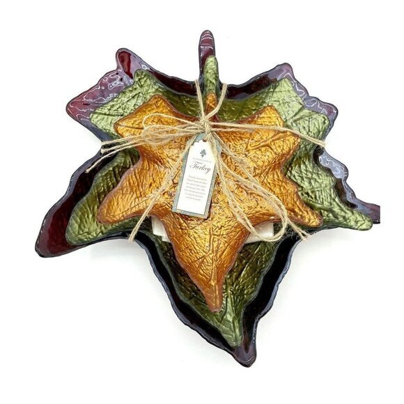 Turkish Glass Thanksgiving Decor Platters Leaves Dessert Plate Set Of 3 Option 3 - Picture 1 of 6
